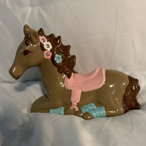 Piggy Bank Brown Horse Figurine with Pink Saddle